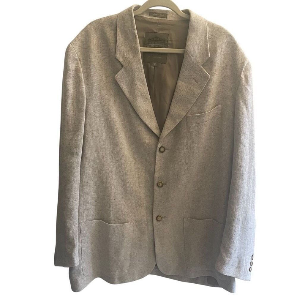 Vtg Structure Tan Khaki Linen Cotton Blend Blazer Jacket Sport Coat Men’s Sz XL